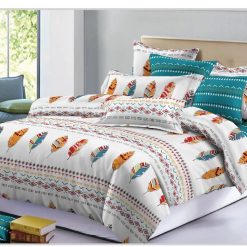 Ensemble Draps de Lit 3 Places 100% coton Blanc, motifs en forme de plumes