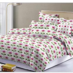 Ensemble Draps de Lit 3 Places 100% coton, motif en fleurs roses