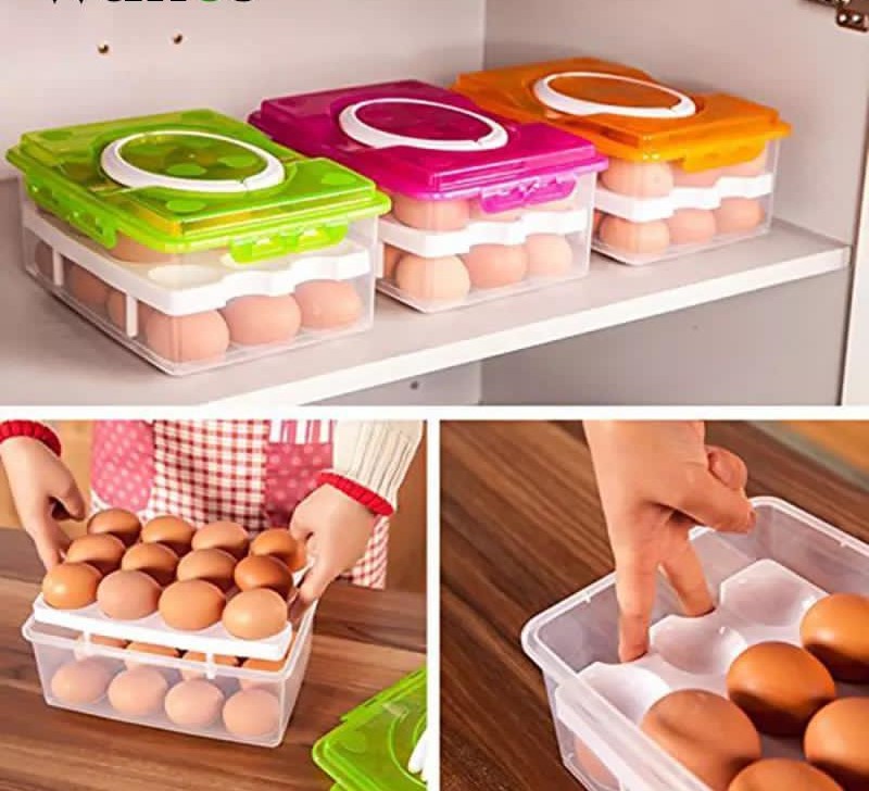 Gamelle avec Poignée Double Étage pour Conserver les Oeufs, couleur verte – Image 2