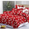 Ensemble Draps de Lit 3 Places 100% coton rouge-blanc, motifs en fleurs trèfles