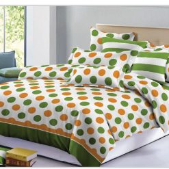 Ensemble Draps de Lit 3 Places 100% coton avec des cercles marrons et verts