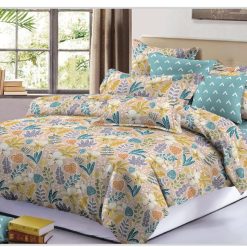 Ensemble Draps de Lit 3 Places 100% coton, motifs en fleurs multicolores
