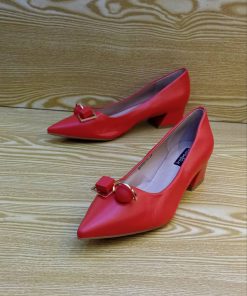 Chaussure en Cuir Bout Pointu et Talons courts Pour Femmes