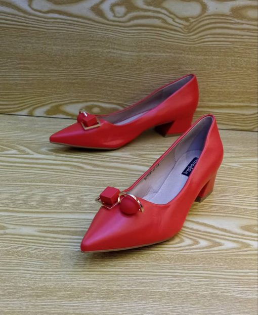 Chaussure en Cuir Bout Pointu et Talons courts Pour Femmes