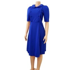 Alternative view of Robe Plissées à Manches Courtes Bleue