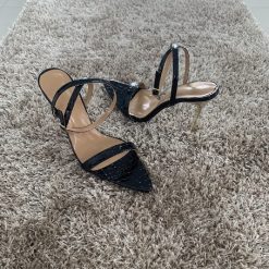 Alternative view of Sandales à talons hauts bout pointu, lanière à la cheville, en cuir