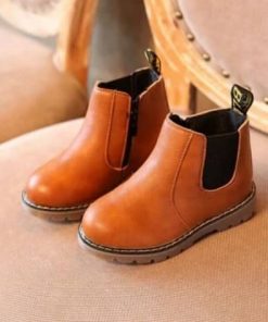 Chaussures Bottines en Cuir confortable our Enfant Fille et Garcon Marron
