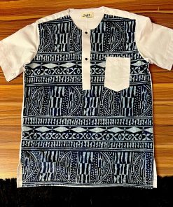 Chemisette en coton pagne cicam bleu-blanc