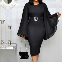 Robe de Soirée en Mousseline de soie Noire Elégante