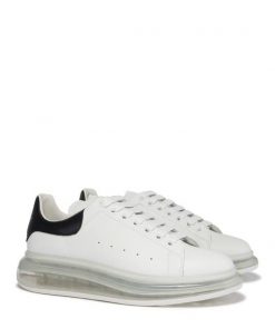 Alternative view of Basket en Cuir Semelle Transparente Blanc et Noir Alexander McQueen
