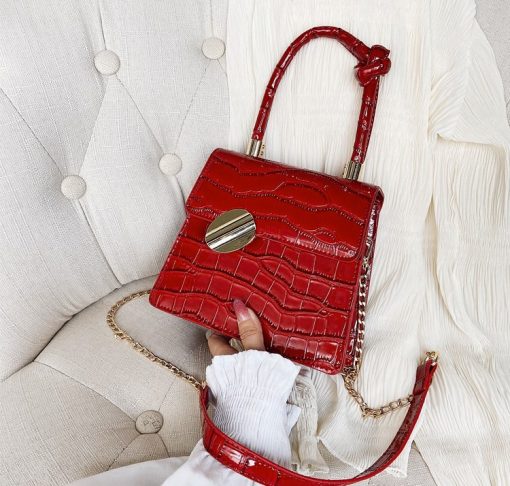 Sacs à Bandoulière en Cuir Croco avec Chaîne Simple pour Femmes – Image 5