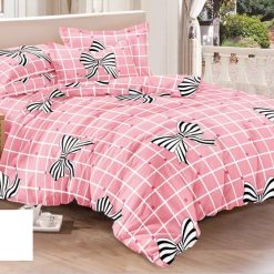 Ensemble Draps et Taies de Lit 100% Coton avec Motif Nœud Rose