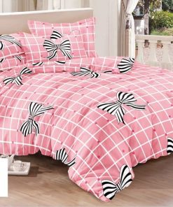 Ensemble Draps et Taies de Lit 100% Coton avec Motif Nœud Rose