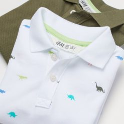 Alternative view of Lot de 2 Polos H&M Chemises à manches courtes en Coton pour Enfants Vert et Blanc