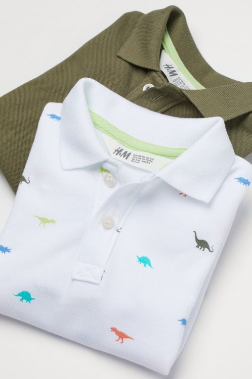 Lot de 2 Polos H&M Chemises à manches courtes en Coton pour Enfants Vert et Blanc – Image 2