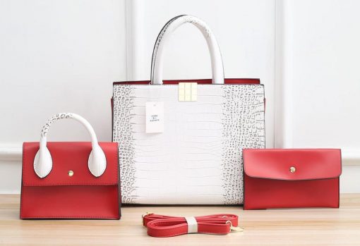 Ensemble Sacs à Main Bandoulière 3 en 1 Blanc et Rouge Pour Femmes