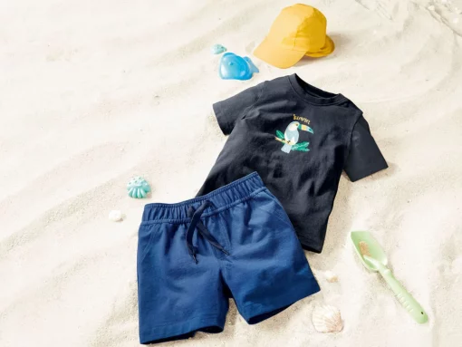 Ensemble Enfants 3 pièces en coton, couleur bleu, jaune et bleu nuit – Image 2