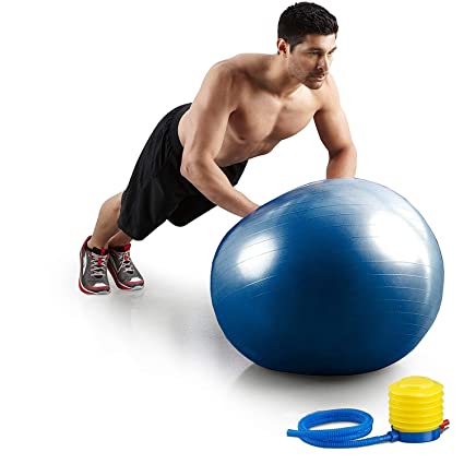 TRESKO Ballon Fitness Yoga Balle d'Exercice Antidérapant Balle Gymnastique  avec Pompe 300 kg, avec pompe à air, Noir