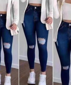Pantalons Jeans Slim Extensibles Destroy Mode Décontractée pour Femmes