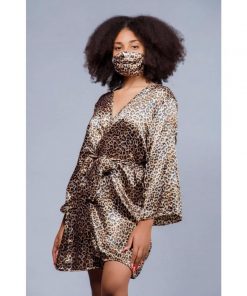 Peignoir PM Panthère Marron en Satin
