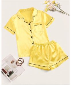 Ensemble Pyjama T1 Jaune, 100% en Satin