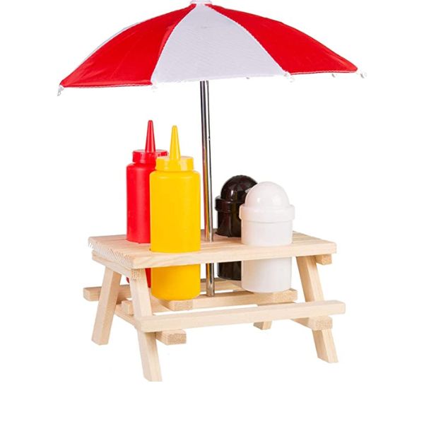 Support à Epices avec Salière, Poivrière en Plastique, Table en Bois