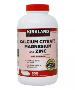 Kirkland Signature Citrate de Calcium, Magnésium et Zinc avec Supplément Alimentaire de Vitamine D3 500 Comprimés