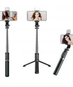 Perche Trépied à Selfie Bluetooth sans Fil Extensible avec Lumière LED pour Smartphone iPhone Android