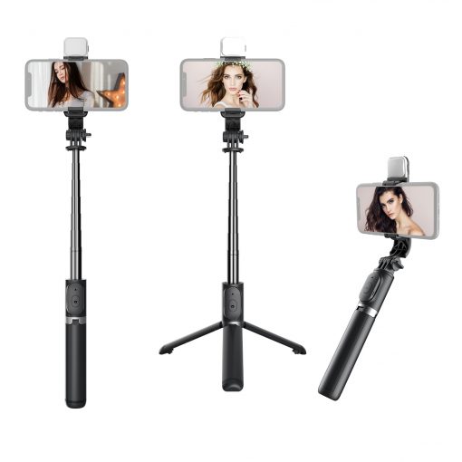 Perche Trépied à Selfie Bluetooth sans Fil Extensible avec Lumière LED pour Smartphone iPhone Android
