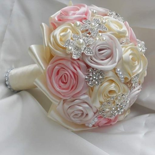 Bouquet de Roses de la Mariée en Soie Artificielle Rose Jaune et Blanche