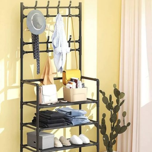 Etagère de Rangement 3 en 1 0 à 5 Etages en Acier Léger Noir – Image 4