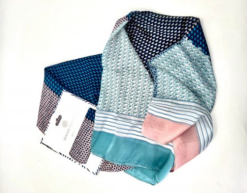 Foulard 100% Soie 90x180cm GERARD PASQUIER bleu beige – Image 2