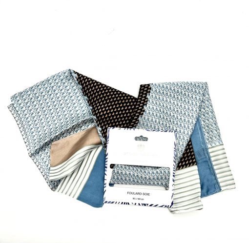 Foulard 100% Soie 90x180cm GERARD PASQUIER bleu marron – Image 3