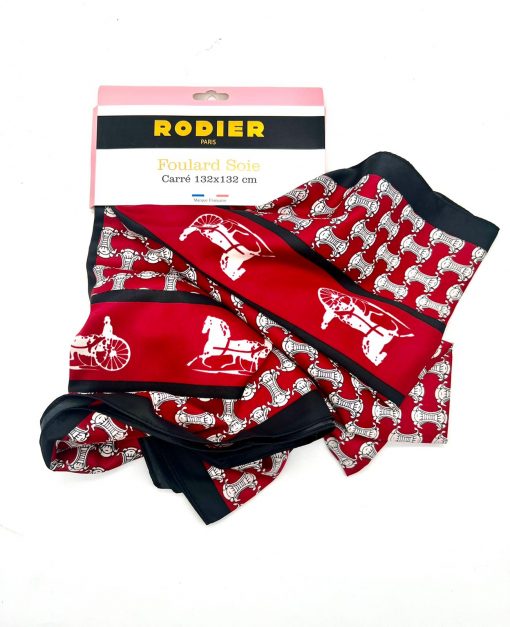 Foulard en Soie-Viscose 132x132cm RODIER cheval rouge