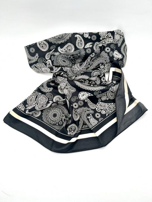 Foulard en Soie-Viscose 132x132cm RODIER noir blanc – Image 4