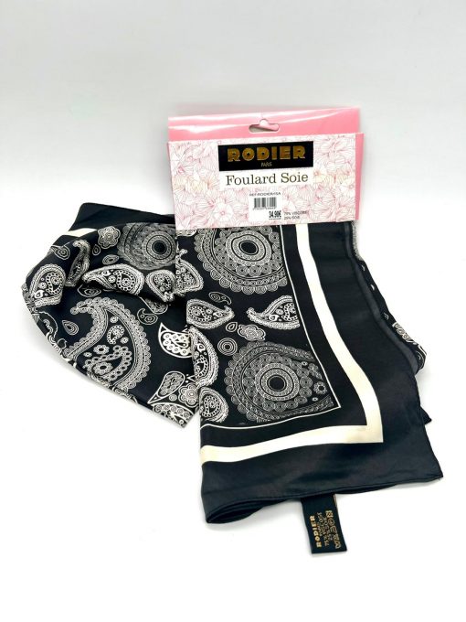 Foulard en Soie-Viscose 132x132cm RODIER noir blanc
