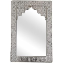 Miroir Décoratif avec Cadre Carré Argenté Style Oriental