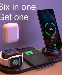 Support de Charge Rapide multi-fonction 6 en 1 pour iPhone Apple Watch AirPods 10W
