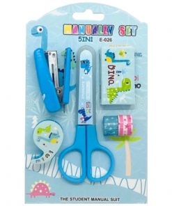 Kit Agrafeuse Dinosaure Bleu, Ciseaux et Ruban Adhésifs