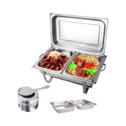 Chafing Dish Marmites Chauffantes à 2 Compartiments en Acier Inoxydable 11 L