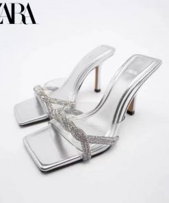 Sandales à Talons Hauts en Vinyle et Pierres Fantaisie ZARA