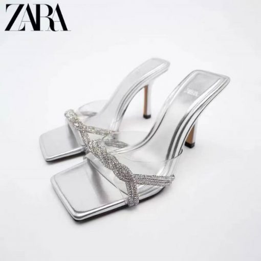 Sandales à Talons Hauts en Vinyle et Pierres Fantaisie ZARA