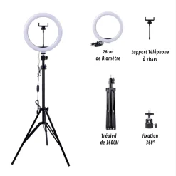LED Ring Lamp, trépied Professionnel Réglable avec Support de Téléphone