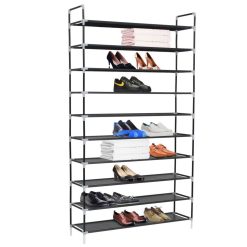 Range Chaussures à 10 Etagères Métal et Tissu non Tissé Noir