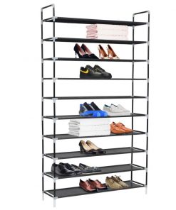 Range Chaussures à 10 Etagères Métal et Tissu non Tissé Noir