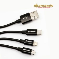 Câble de recharge 3 en 1, Capacité 3A, C13 Djamanais, Garantie 1 Semaine