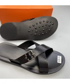 Babouches, Sandales Homme à Bandes Croisées avec dessus en Cuir imprimé Crocodile et Semelle en cuir PASADA