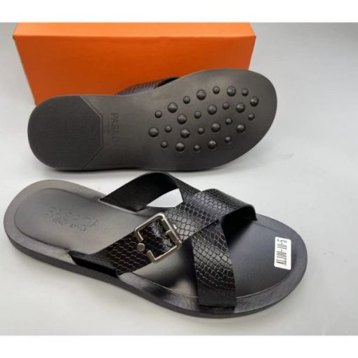 Babouches, Sandales Homme à Bandes Croisées avec dessus en Cuir imprimé Crocodile et Semelle en cuir PASADA