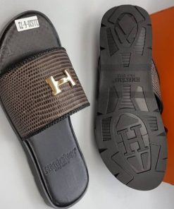 Babouches, Sandales Homme avec dessus en Cuir Marron HMRCEMS