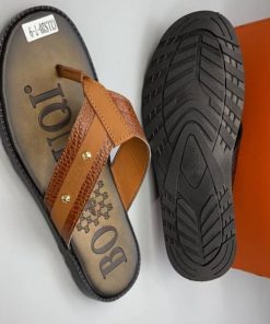 Babouches, Sandales Homme avec dessus en Cuir Marron BOGUOI